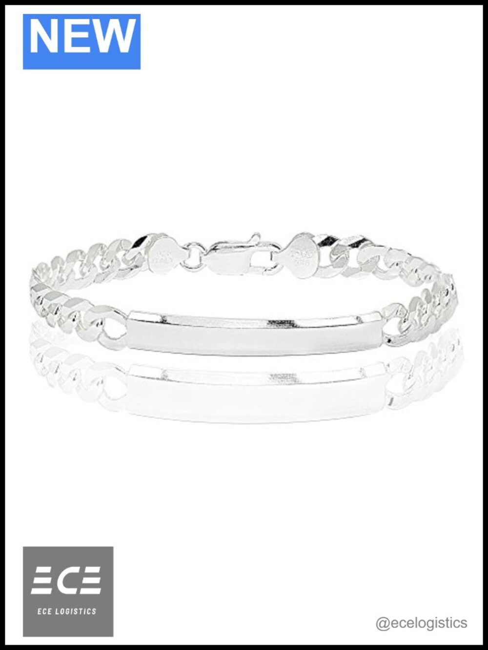 Sterling Silver 7mm Cuban Curb ID Bracelet 8.5" Lobster Clasp